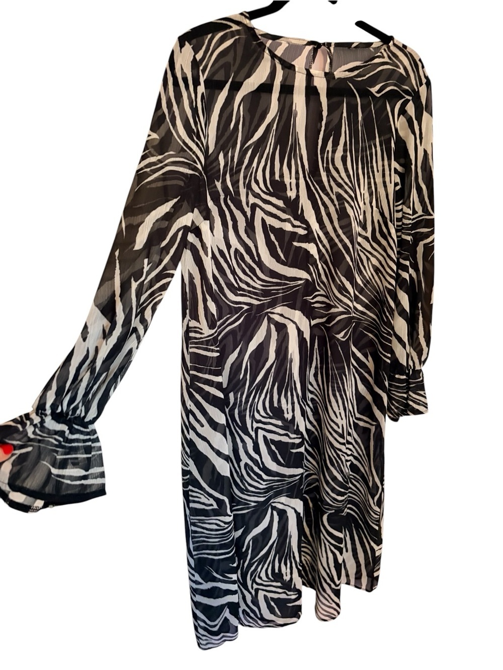 Black & White Zebra Print Sheer Long Sleeve Dress - Picture 5 of 10